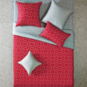 Reversible Geometric Modern Red & Gray Duvet Cover Set