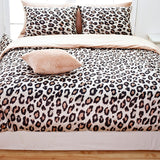 Beige Brown Leopard Microfiber Duvet Cover Set