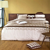 Cotton Sateen Beige & Brown Houndstooth Duvet Cover Set