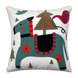 18" x 18" Embroidered Cotton Teal & Orange Pony Throw Pillow Cover