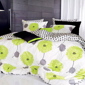 Green Floral & Gray Circle Pattern 4 PCS Sheet Set