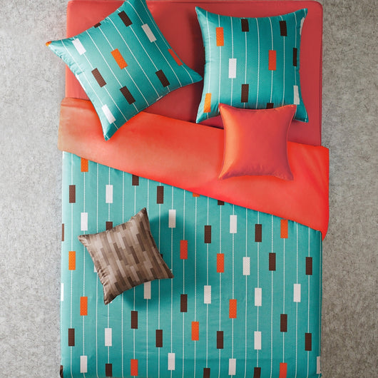 Reversible Teal & Orange Stripe Duvet Cover Set
