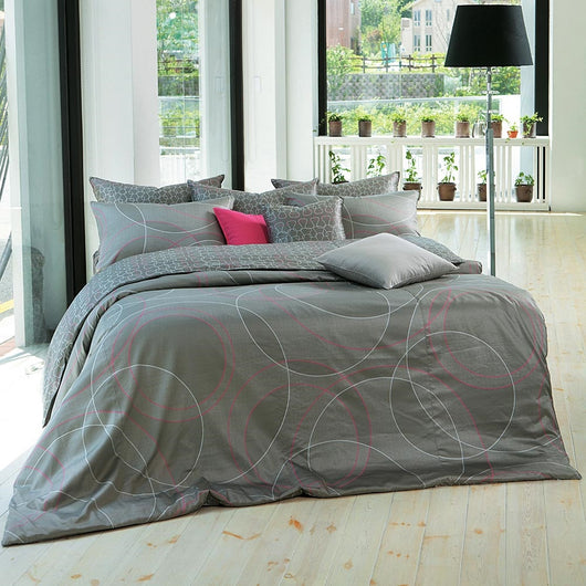 Modern Cotton Sateen Gray & Hot Pink Circle Ring Pattern Duvet Cover Set