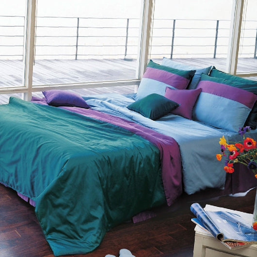 Sateen Solid Turquoise & Purple Duvet Cover Set