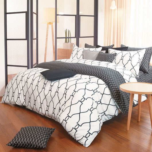 Reversible Sateen Cotton Charcoal & White Duvet Cover Set