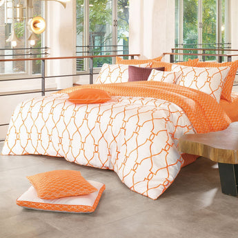 Reversible Sateen Orange & White Duvet Cover Set