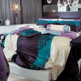 Teal Turquoise & Purple Damask Duvet Cover Set