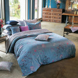 Sateen Blue, Purple & Hot Pink Floral Duvet Cover Set