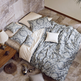 Smoky Gray Paisley Cotton Sateen Duvet Cover Set